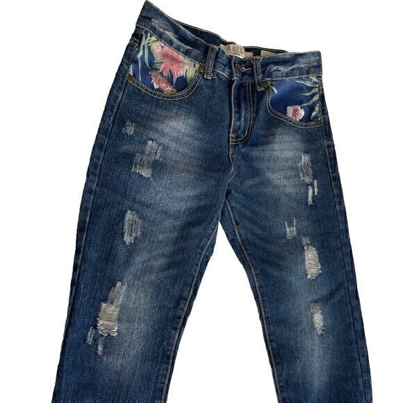 Vintage Agile Women’s denim Jeans Floral Design pants Sz 14 - Y2K streetwear - Picture 1 of 16